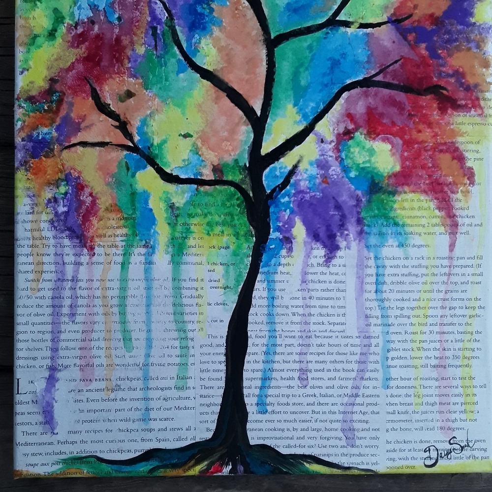 Watercolor Bright Rainbow Tree Painting Art - Picture 2 of 8